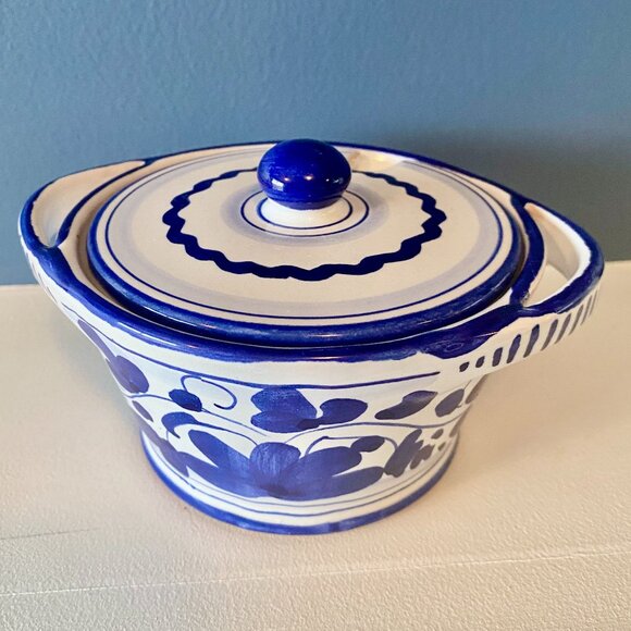 Sambuco Mario Deruta Italy Ceramic Cheese Holder Blu Stilnovo Arabesque - Picture 2 of 7